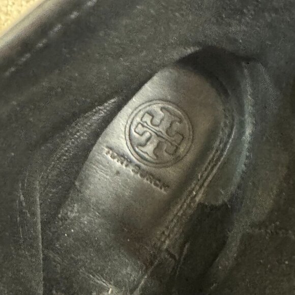 Tory Burch Simone Leather Moto Ankle Bootie Side Zip Logo Black Size 8 Women - Picture 9 of 11